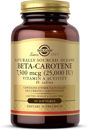 SOLGAR - Solgar Oceanic Beta-Carotene 25,000 IU – 90 Softgels – Antioxidante Potente – Pro-Vitamina A 100% Natural – Livre de Glúten e Lactose – 90 Porções