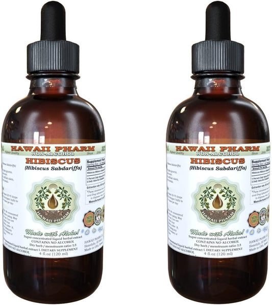 Hibiscus Glicerina de Flor Seca Orgânica, Extrato Líquido sem Álcool de Hibisco (Hibiscus Sabdariffa) Hawaii Pharm Suplemento Herbal Natural 2×120 ml