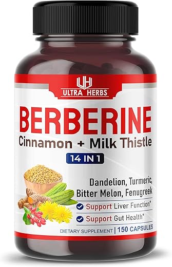 ULTRA HERBS - Premium Berberine 12,200MG com Canela, Cardo de Leite *Fabricado nos EUA | Berberina Premium 12,200MG com Canela e Cardo de Leite