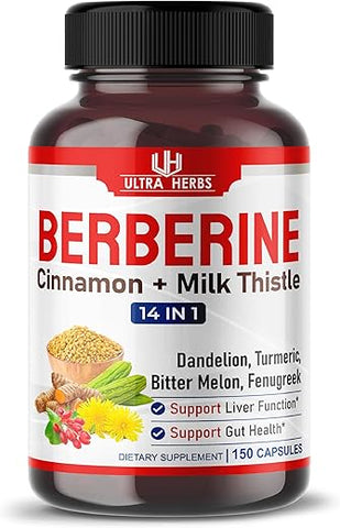 ULTRA HERBS - Premium Berberine 12,200MG com Canela, Cardo de Leite *Fabricado nos EUA | Berberina Premium 12,200MG com Canela e Cardo de Leite