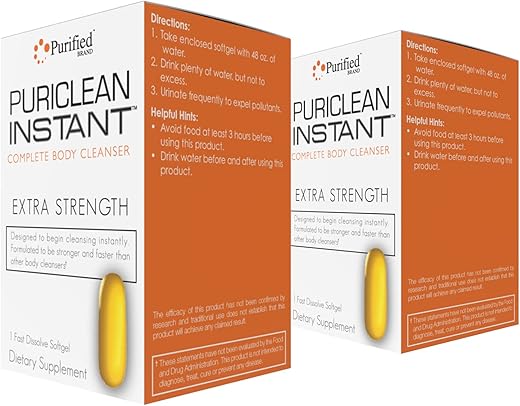 Puriclean Instant Complete Body Cleanser – Softgel Herbal Cleanse Detox Extra Forte – 1 Cápsula Rápida – 1 Hora de Desintoxicação – Embalagem com 2 Unidades - Wellgenix