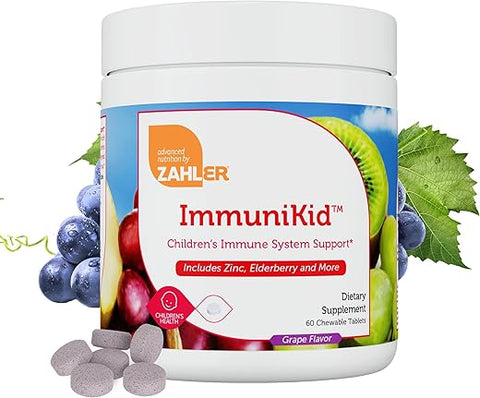 Kids – Suplemento de Suporte Imunológico com Sabugueiro, Zinco e Vitaminas para Crianças com Vitamina C D3 A – Comprimidos Mastigáveis com Sabor de Uva – Kosher Suporte Imunológico Infantil para Crianças - Zahler