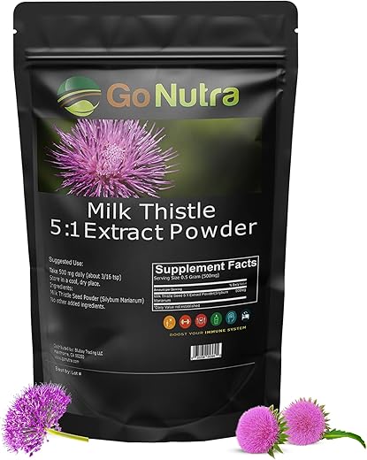 Pó de Cardo Mariano 454g | Extrato de Cardo Mariano 5:1 – Força Silimarina | Suplemento Herbal de Silybum Marianum Não-OGM - Go Nutra