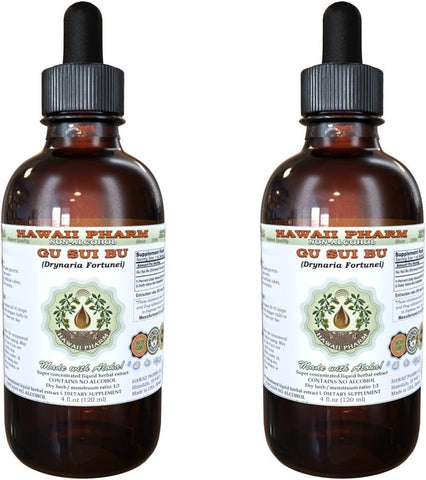 Gu Sui Bu Extrato Líquido Sem Álcool, Gu Sui Bu, Glicerito de Raiz de Drynaria (Drynaria Fortunei) Hawaii Pharm Herbal Natural 2×2 oz (60ml)