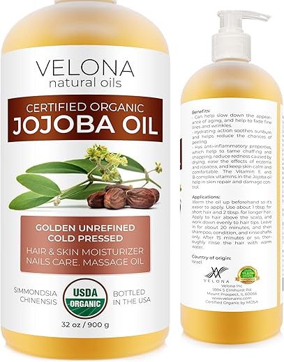 velona - Óleo de Jojoba Orgânico Certificado pelo USDA – 946 ml (Com Bomba) | 100% Puro e Natural | Dourado, Não Refinado, Extraído a Frio, Livre de Hexano