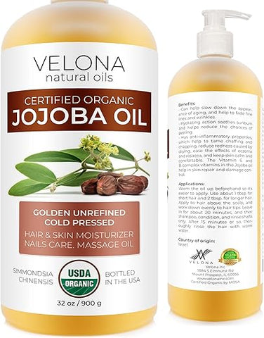 velona - Óleo de Jojoba Orgânico Certificado pelo USDA – 946 ml (Com Bomba) | 100% Puro e Natural | Dourado, Não Refinado, Extraído a Frio, Livre de Hexano