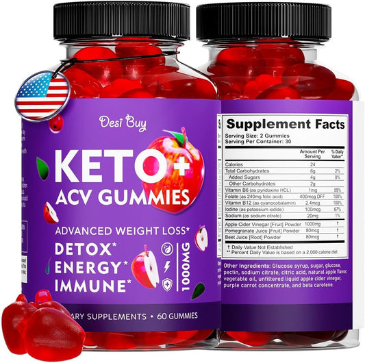 Desi Buy - Keto ACV Gummies: Fórmula Avançada com 1000 MG de Vinagre de Maçã para Homens