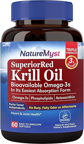 NatureMyst - Óleo de Krill Profissional, Antártico de Alta Qualidade, 60 Softgels Líquidos, Livre de Transgênicos, Sem Glúten, Fabricado nos EUA