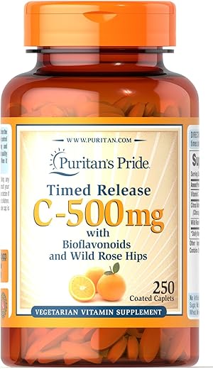 Puritan's Pride - Puritan’s Pride Vitamina C-500 mg Com Rosa Mosqueta Liberação Prolongada, 250 Comprimidos