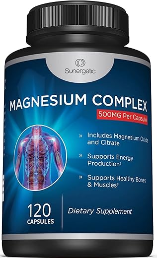 Sunergetic - Cápsulas de Citrato de Magnésio Premium – Poderoso 500mg de Óxido de Magnésio