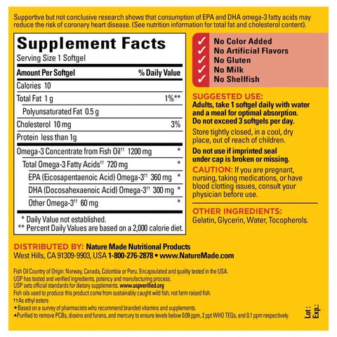 Nature Made - Made Nature Ômega-3 de Óleo de Peixe 660 mg EPA DHA, 290 Softgels – Benefícios para a Saúde