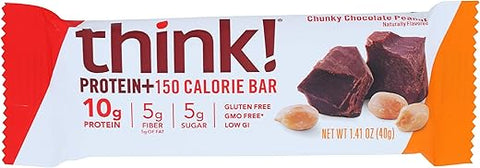 THINK - think! Barras de Proteína 150 Calorias – Chocolate Amendoim Crocante, 10g Proteína, 5g Açúcar, Sem Adoçantes Artificiais, Sem Glúten, Sem GMO, 40g