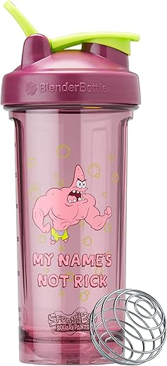 Spongebob Shaker Bottle Pro Series – Garrafa Shakeira Perfeita para Shakes de Proteína e Pré-Treino, 28 ml, Vermelha, Meu Nome Não é Rick - BlenderBottle