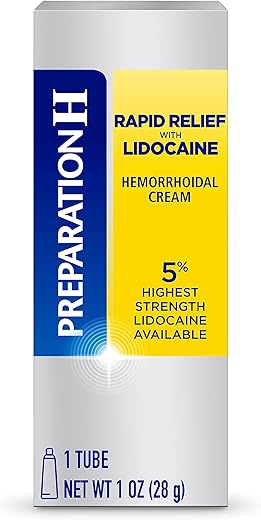 Creme Hemorroidal Alívio Rápido com Lidocaína – Alívio Anestésico para Inchaço, Dor, Queimação e Coceira – Tubo de 1g - Preparation H