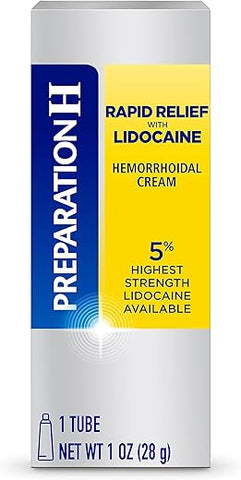Creme Hemorroidal Alívio Rápido com Lidocaína – Alívio Anestésico para Inchaço, Dor, Queimação e Coceira – Tubo de 1g - Preparation H