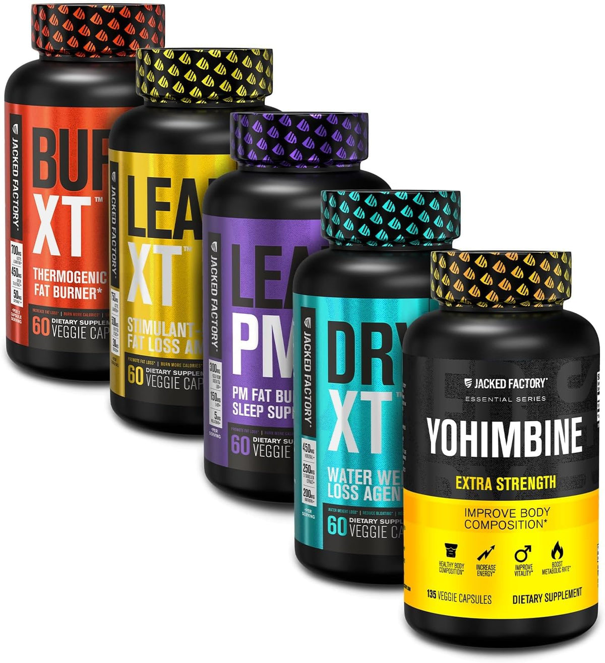 Queimador de Gordura Termogênico: Burn-XT e Lean PM | Auxílio para Dormir, Lean-XT Sem Cafeína, Yohimbina | Perda de Peso e Queima de Gordura | 60 Cápsulas - Jacked Factory