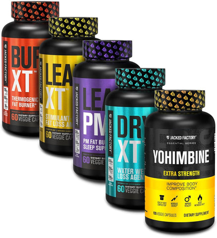Queimador de Gordura Termogênico: Burn-XT e Lean PM | Auxílio para Dormir, Lean-XT Sem Cafeína, Yohimbina | Perda de Peso e Queima de Gordura | 60 Cápsulas - Jacked Factory