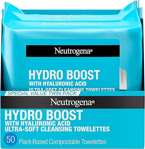 Hydro Boost Lenços de Limpeza Facial com Ácido Hialurônico, Removedor de Maquiagem Hidratante, Remove Impurezas - Neutrogena