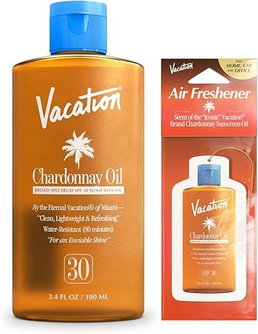 VACATION - Óleo Bronzeador Vegano Vacation Chardonnay SPF 30 + Odorizador de Ar, Proteção Solar de Amplo Espectro, Livre de Oxybenzone e Octinoxate, Tamanho de Viagem Aprovado pela TSA, 30ml