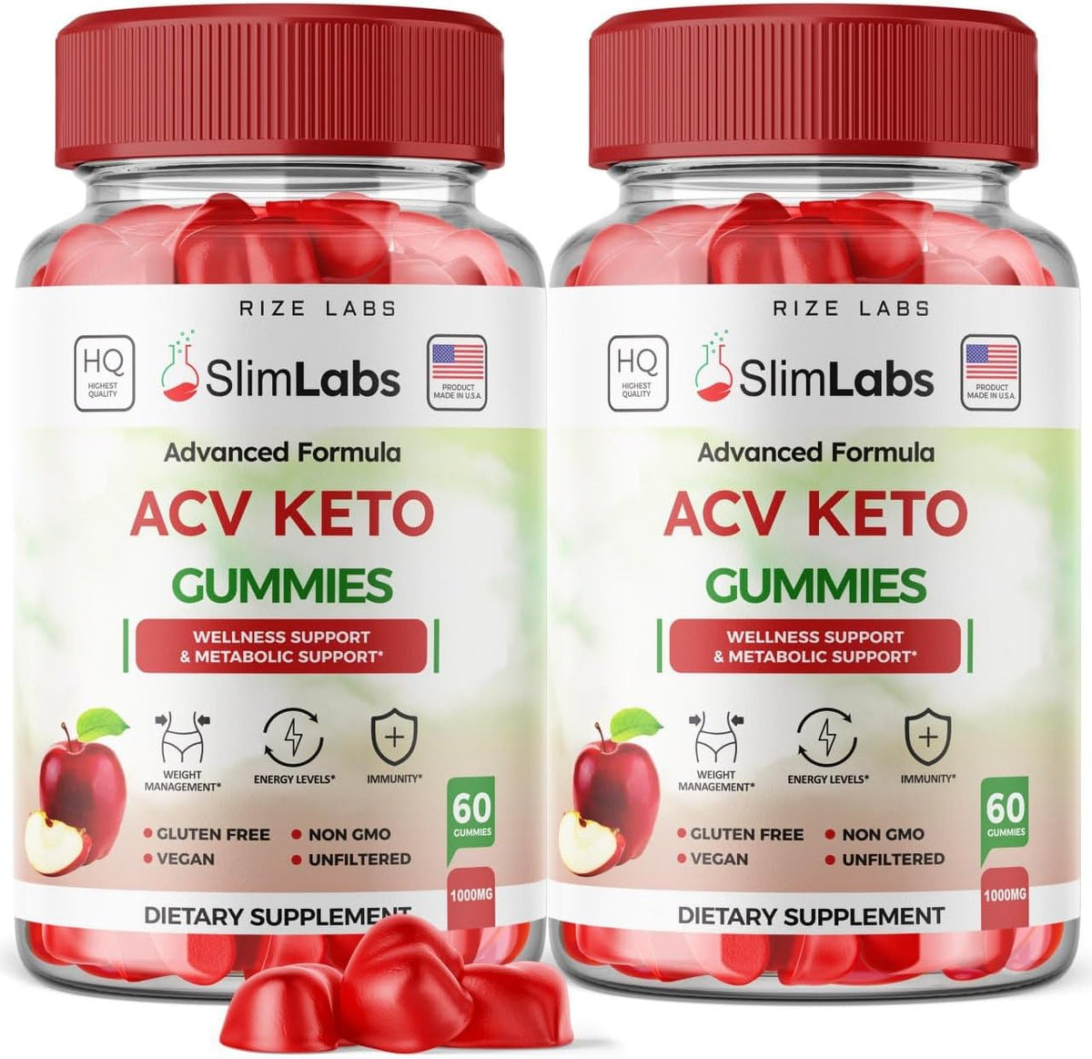 rize labs - (2 Pacotes) Gomas de ACV Slim Labs – Gomas de Perda de Peso Slim Labs – Gomas de ACV Keto SlimLabs para Dieta de Gordura Abdominal – Avaliações de Gomas AC Gummies – Gomitas (120 Gomas)