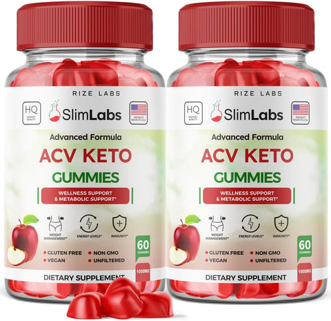 rize labs - (2 Pacotes) Gomas de ACV Slim Labs – Gomas de Perda de Peso Slim Labs – Gomas de ACV Keto SlimLabs para Dieta de Gordura Abdominal – Avaliações de Gomas AC Gummies – Gomitas (120 Gomas)