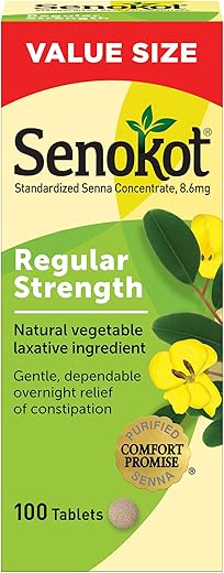 Laxante Natural de Vegetais em Comprimidos, 100 Unidades - Senokot