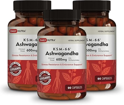 DailyNutra - KSM-66 Ashwagandha 600mg Extrato de Raiz Orgânica – Suplemento de Alta Potência com 5%% Withanolides | Suporta Relaxamento, Foco | Marca KSM-66