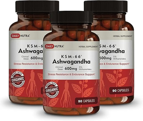 DailyNutra - KSM-66 Ashwagandha 600mg Extrato de Raiz Orgânica – Suplemento de Alta Potência com 5%% Withanolides | Suporta Relaxamento, Foco | Marca KSM-66