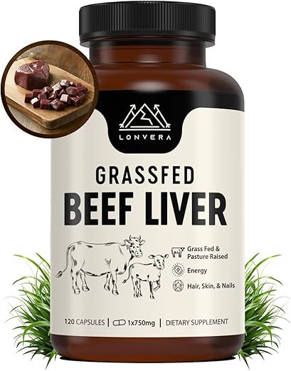 Lonvera - Cápsulas de Fígado Bovino de Pasto | Suplemento de Fígado Desidratado | Comprimidos de Fígado Liofilizados | 30 Porções | 3000 mg | 120 Unidades