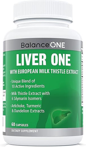 Balance ONE - Liver One Supplements – 10 Ingredientes Naturais – Cardo Mariano, Molibdênio, Dente-de-leão, Alcachofra – Vegano, Não-OGM – Fornecimento de 30 Dias