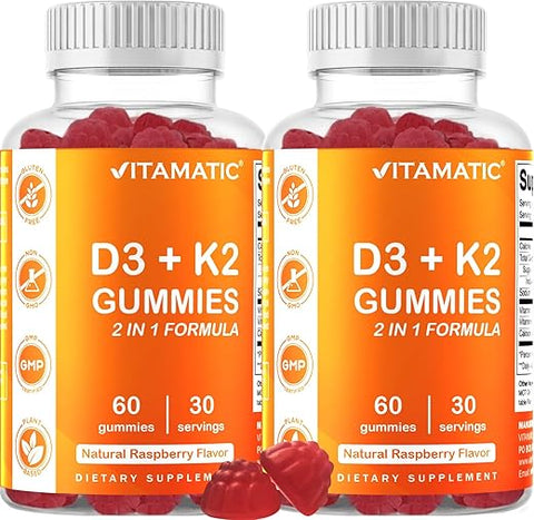 Gomas de Vitamina D3 K2 – 60 Unidades – Suporte para Ossos e Coração Saudáveis - Vitamatic