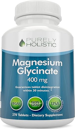 Purely Holistic - Magnésio Glicinato 400mg – 270 Comprimidos de Magnésio – 400 mg de Magnésio Elemental Vegano e Vegetariano