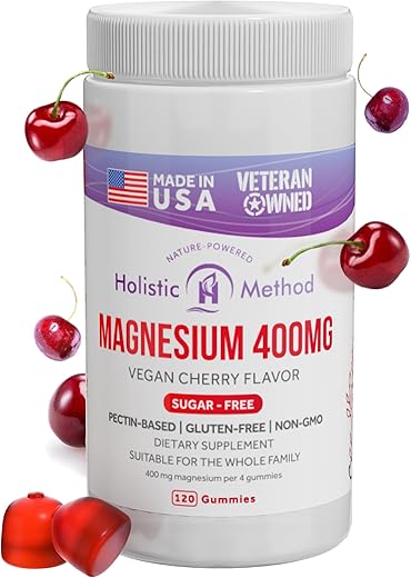 Holistic Method - Gomas de Magnésio Citrato Sem Açúcar – 120 Unidades Sabor Cereja para Melhor Sono e Relaxamento – Livre de Açúcar, Gelatina e Glúten – Sem Álcool Açucarado – para Adultos e Crianças