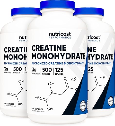 Creatine Monohydrate 3000mg (750mg Por Cápsula), 500 Cápsulas (3 Frascos) – Aumente seu Desempenho Físico - Nutricost
