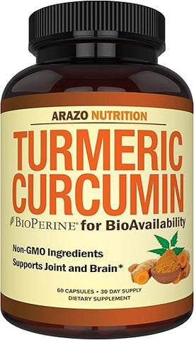 Cúrcuma Curcumina com BioPerine 1300mg e Pimenta Preta – Suplemento Nutricional para Suporte Articular – Cápsulas de Raiz de Cúrcuma 100% Herbal - Arazo Nutrition