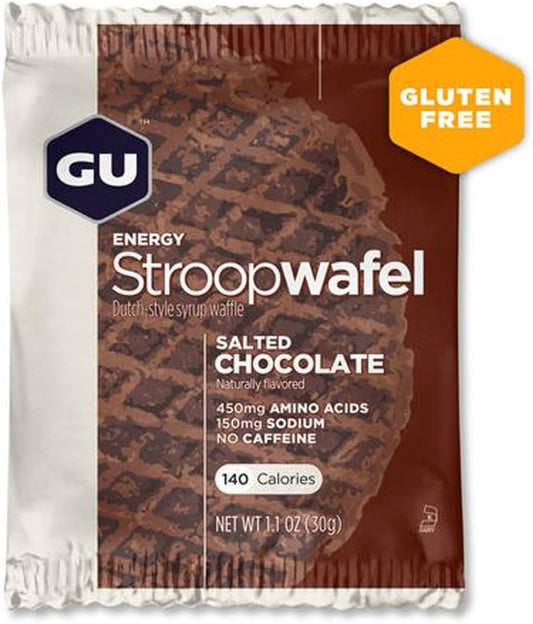 Energy Stroopwafel Salgado de Chocolate – Waffle de Nutrição Esportiva, Sem Cafeína, Sem Glúten, Kosher Lácteo, Energia Prática para Qualquer Treino, 16 Unidades - GU