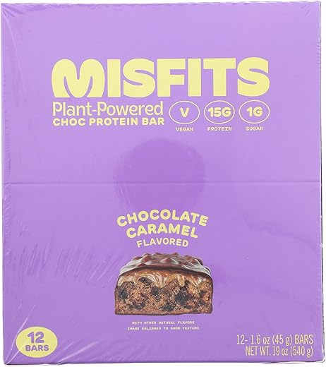 Barras de Proteína Vegana, Chocolate Caramelo – Receita Original | Sem Glúten, Baseada em Plantas, Baixo Teor de Açúcar | Misfits - Misfits