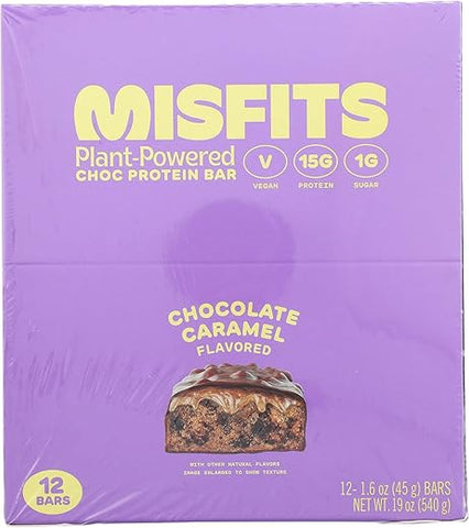 Barras de Proteína Vegana, Chocolate Caramelo – Receita Original | Sem Glúten, Baseada em Plantas, Baixo Teor de Açúcar | Misfits - Misfits