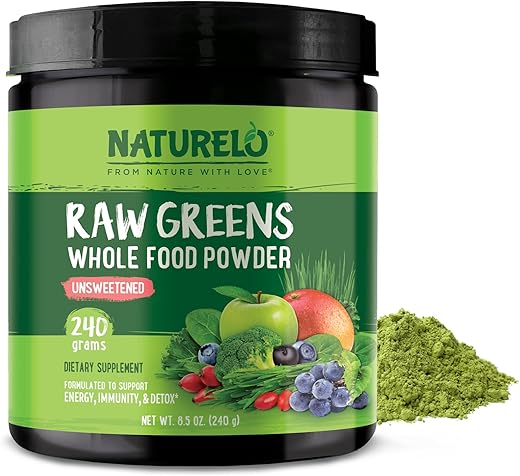 Raw Greens Superfood Powder – Energia, Desintoxicação, Saúde – Spirulina Orgânica – Grama de Trigo – Nutrição Completa de Frutas e Vegetais – 100% Natural - NATURELO