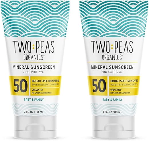 Two Peas Organics - Protetor Solar Orgânico Natural FPS 50 – Seguro para Recifes de Corais – Bebê, Criança – 100ml