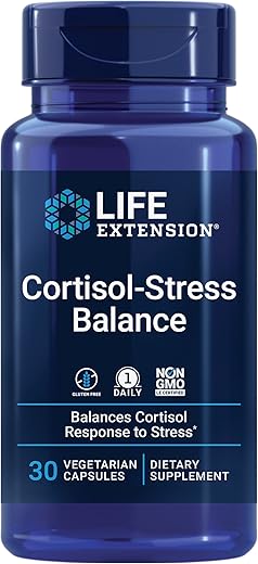 Cortisol-Stress Balance: Extratos de Plantas com Extrato de Chá Verde para Apoiar Níveis Saudáveis do Hormônio do Estresse Cortisol – Livre de Transgênicos, Sem Glúten – 30 cápsulas - Life Extension