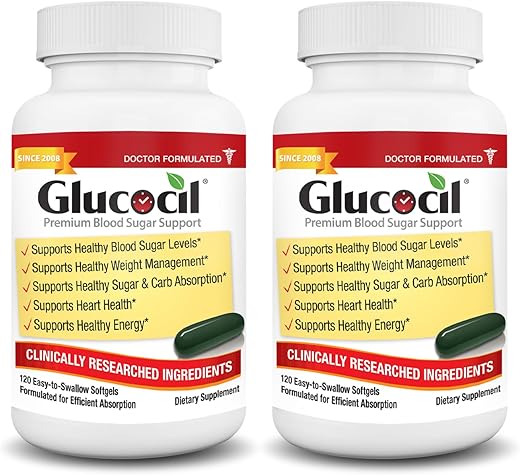 Softgels – Suporte Premium para Açúcar no Sangue – Mais de 2 Milhões de Frascos Vendidos – Suporta os 3 Elementos Essenciais do Açúcar no Sangue – Desde 2008, com Berberina, Folha de Amora Proprietária – 100% Natural e Eficaz - Glucocil