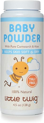 Pó de Bebê Little Twig, Fórmula Natural Derivada de Plantas com Amido de Milho e Aloe, Pó Livre de Talco 100%%, Sem Fragrância, 4,5 oz (127 g)