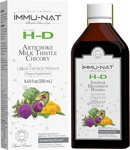 Immu-nat - H-D Detox Líquido Herbal para Fígado – Limpeza e Reparo – Suporte à Saúde Intestinal e Função Renal – Cardo Mariano, Alcachofra e Chicória – Não-OGM (240ml)