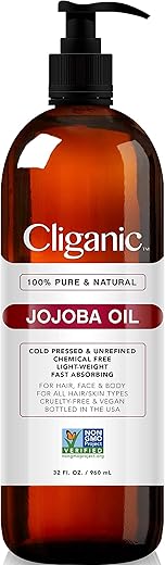 Óleo de Jojoba Cliganic Non-GMO, a Granel 946ml | 100% Puro, Natural, Extraído a Frio, Sem Hexano para Cabelos