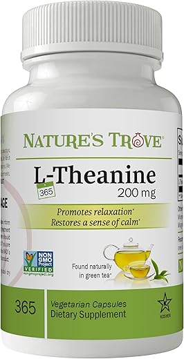 Nature's Trove - Nature’s Trove L-Theanine 200mg – 365 Cápsulas Vegetarianas de Tamanho Super Econômico