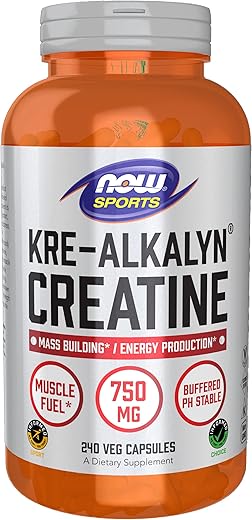 Sports Nutrition, Kre-Alkalyn Creatine 750 mg – 240 Cápsulas Vegetais para Construção Muscular*/Produção de Energia* - NOW Foods