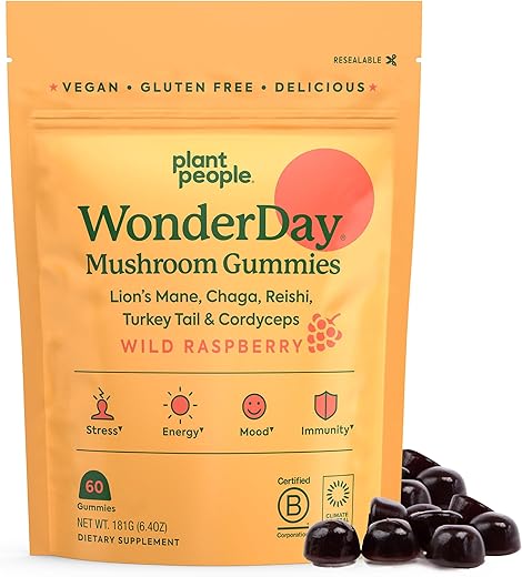 Plant People - Suplemento de Cogumelos Plant People WonderDay – Lion’s Mane, Cordyceps, Chaga para Fortalecer o Sistema Imunológico, Reduzir o Estresse e Melhorar o Humor