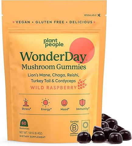 Plant People - Suplemento de Cogumelos Plant People WonderDay – Lion’s Mane, Cordyceps, Chaga para Fortalecer o Sistema Imunológico, Reduzir o Estresse e Melhorar o Humor