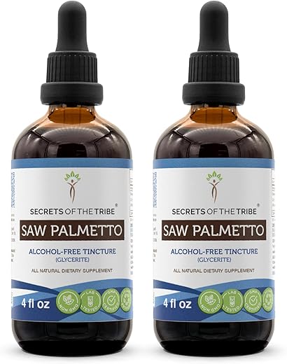 Secrets of the Tribe - Extrato Líquido de Saw Palmetto Sem Álcool, Bagas Secas de Saw Palmetto (Serenoa Repens) (2×120 ml)